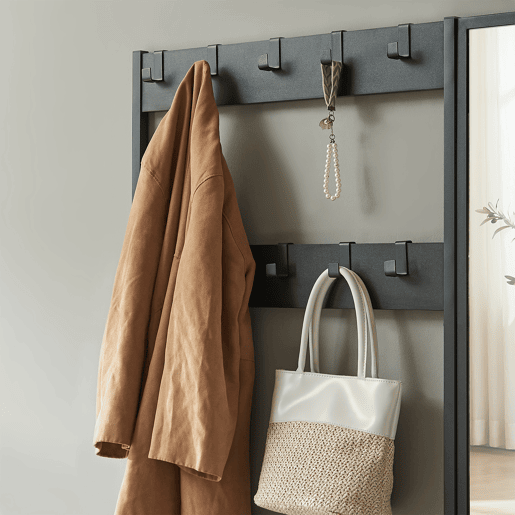 Bengaleiro Napinerg com espelho e sapateira 185x98x34 cm Preto en.casa