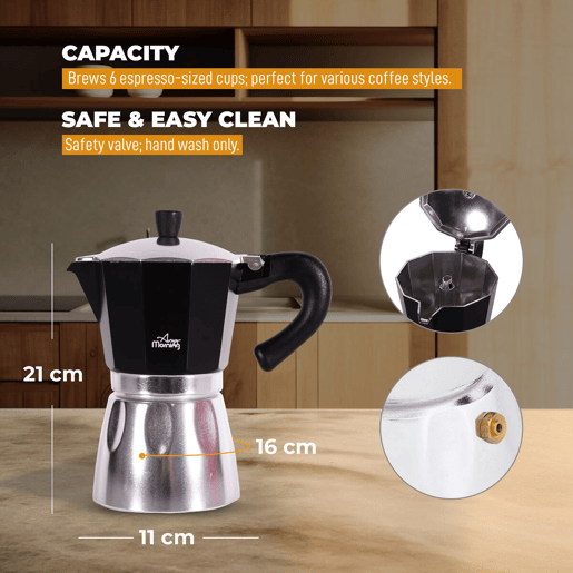 Cafeteira Italiana Any Morning Espresso 240 ml Preto 6 Copos