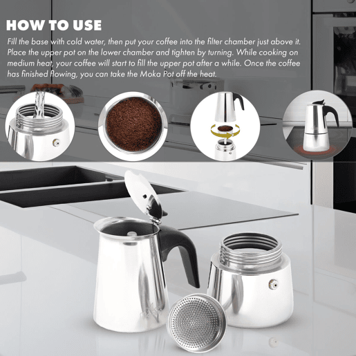 Cafeteira Moka Any Morning inox 300 ml indução 6 chávenas