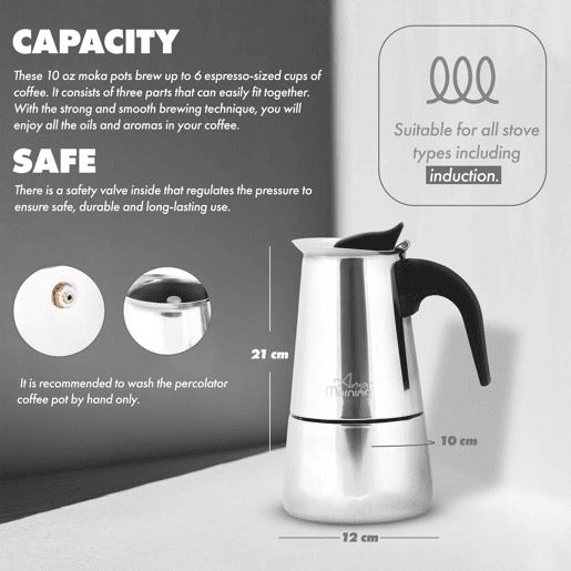 Cafeteira Moka Any Morning inox 300 ml indução 6 chávenas