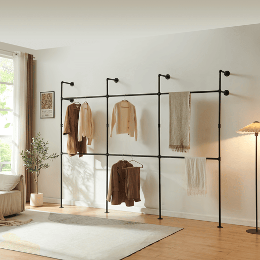 Suporte de parede para varão de roupa Kenävatka 222x296x31 cm aço preto en.casa Suporte de parede para varão de roupa Kenävatka 222x296x31 cm aço preto en.casa