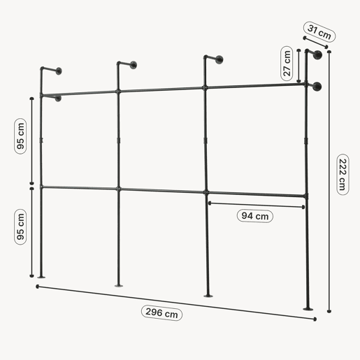 Suporte de parede para varão de roupa Kenävatka 222x296x31 cm aço preto en.casa Suporte de parede para varão de roupa Kenävatka 222x296x31 cm aço preto en.casa