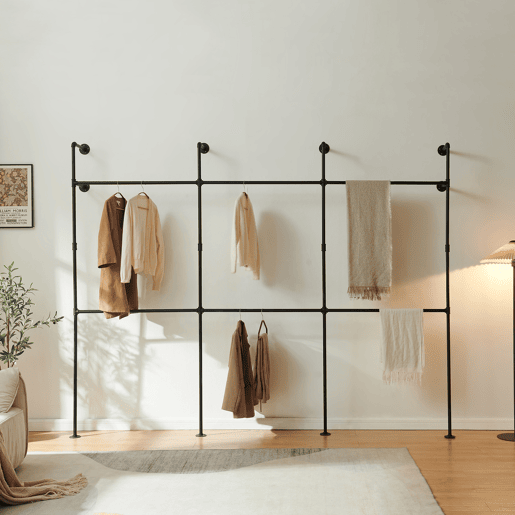 Suporte de parede para varão de roupa Kenävatka 222x296x31 cm aço preto en.casa Suporte de parede para varão de roupa Kenävatka 222x296x31 cm aço preto en.casa