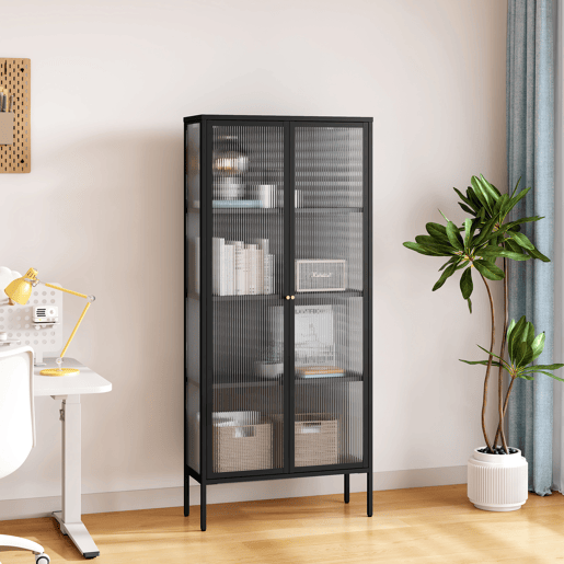 Vitrina Vinterhavn com 2 portas 180x80x35 cm aço preto en.casa Vitrina Vinterhavn com 2 portas 180x80x35 cm aço preto en.casa