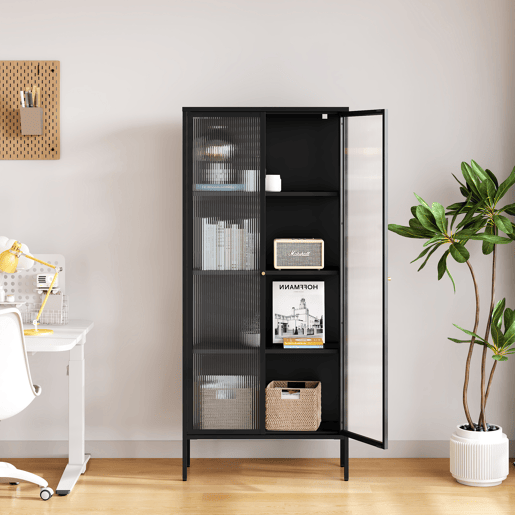 Vitrina Vinterhavn com 2 portas 180x80x35 cm aço preto en.casa Vitrina Vinterhavn com 2 portas 180x80x35 cm aço preto en.casa