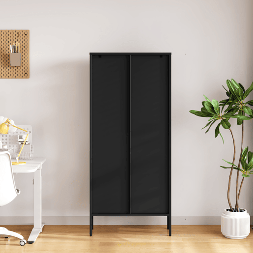 Vitrina Vinterhavn com 2 portas 180x80x35 cm aço preto en.casa Vitrina Vinterhavn com 2 portas 180x80x35 cm aço preto en.casa