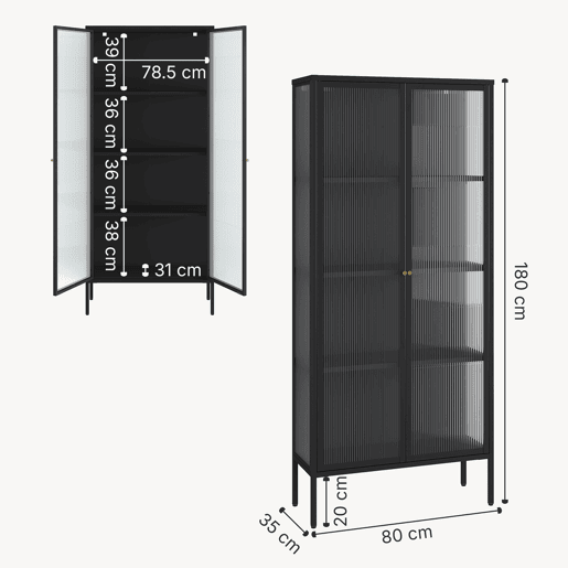 Vitrina Vinterhavn com 2 portas 180x80x35 cm aço preto en.casa Vitrina Vinterhavn com 2 portas 180x80x35 cm aço preto en.casa
