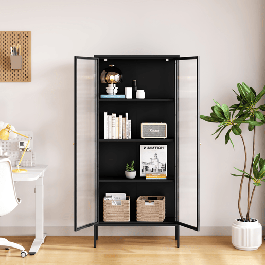 Vitrina Vinterhavn com 2 portas 180x80x35 cm aço preto en.casa Vitrina Vinterhavn com 2 portas 180x80x35 cm aço preto en.casa