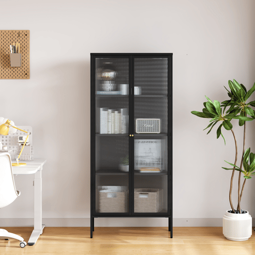 Vitrina Vinterhavn com 2 portas 180x80x35 cm aço preto en.casa Vitrina Vinterhavn com 2 portas 180x80x35 cm aço preto en.casa