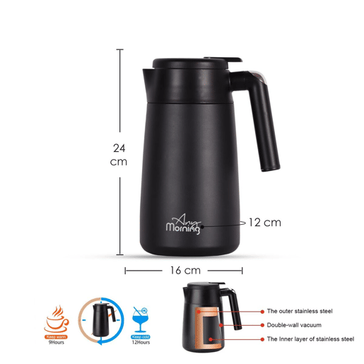 Tetera térmica Any Morning inox 1,2L silicone preta