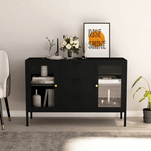 Aparador - Bufete - Móvei de apoio 105x35x70 cm vidro temperado e aço preto pt2408