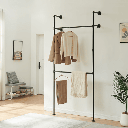 Suporte de parede para varão de roupa Kenävatka 222x105x31 cm aço preto en.casa Suporte de parede para varão de roupa Kenävatka 222x105x31 cm aço preto en.casa