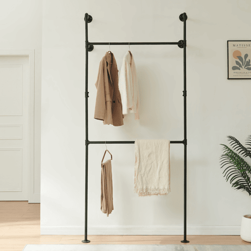 Suporte de parede para varão de roupa Kenävatka 222x105x31 cm aço preto en.casa Suporte de parede para varão de roupa Kenävatka 222x105x31 cm aço preto en.casa