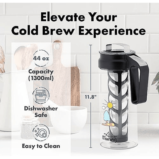 Cafeteira Cold Brew Any Morning 1,3L Vidro Borossilicato Preta