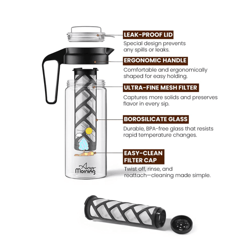 Cafeteira Cold Brew Any Morning 1,3L Vidro Borossilicato Preta