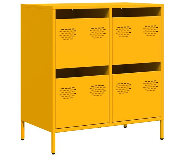 Aparador - mueble de almacenamiento acero laminado en frío amarillo mostaza 68x39x73,5 cm es109