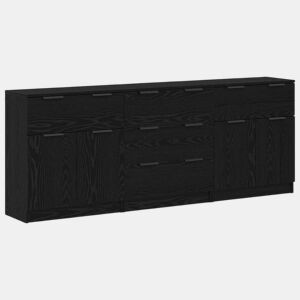 Bufete - Móvei de apoio 3 pcs Carvalho Preto 181 x 30 x 70 cm Madeira processada pt1732