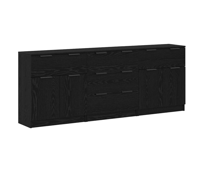 Aparador - mueble de almacenamiento con cajón 3 pcs roble negro 181 x 30 x 70 cm es1732