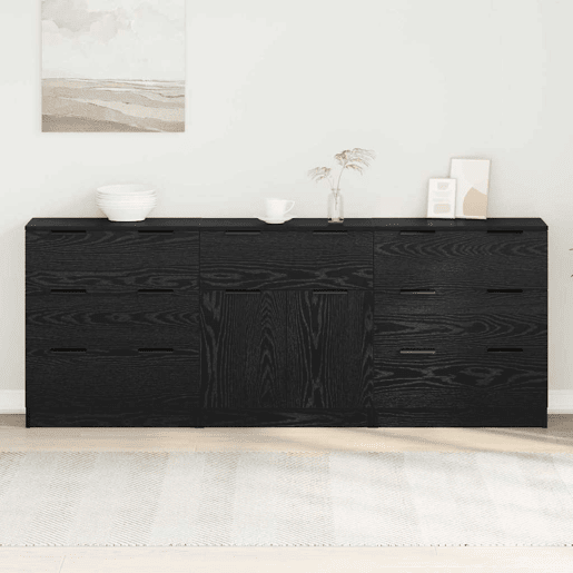 Bufete - Móvei de apoio 3 pcs Carvalho Preto 181 x 30 x 70 cm Madeira processada pt1732