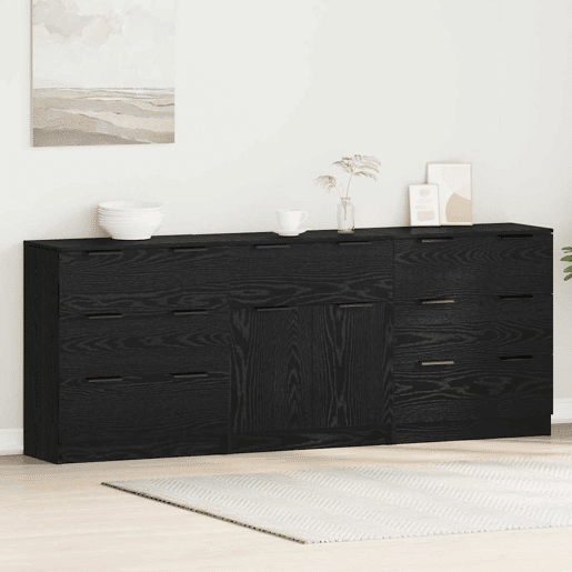 Bufete - Móvei de apoio 3 pcs Carvalho Preto 181 x 30 x 70 cm Madeira processada pt1732