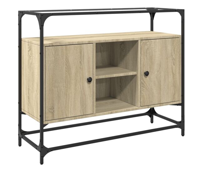 Aparador - mueble de almacenamiento cristal y madera ingeniería roble sonoma 98x35x81 cm es2149