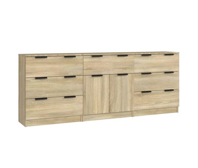 Aparador - mueble de almacenamiento de 3 piezas madera contrachapada color roble sonoma es2161