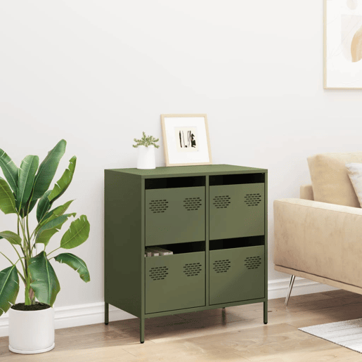Aparador - Bufete - Móvei de apoio 68x39x73,5 cm aço laminado a frio verde-azeitona pt2326