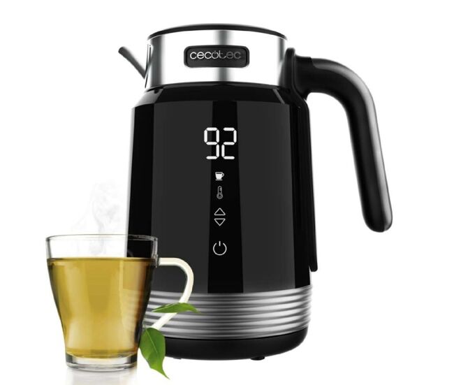 Cecotec hervidor de agua de 1,7l eléctrico thermosense 600 touch black. 2200w, libre de bpa