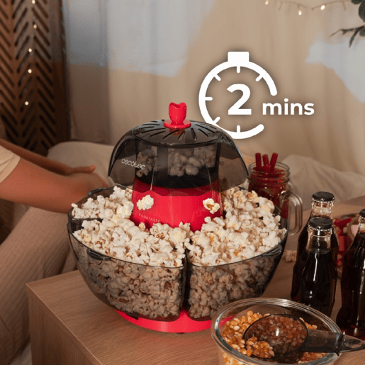 Cecotec Fun&Taste P'Corn Lotus Máquina de pipocas de 1200 W, Pipocas prontas em 2 minutos, inclui 4 recipientes amovíveis com uma capacidade total de 4,5 l.