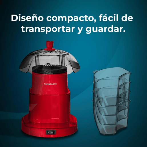 Cecotec Fun&Taste P'Corn Lotus Máquina de pipocas de 1200 W, Pipocas prontas em 2 minutos, inclui 4 recipientes amovíveis com uma capacidade total de 4,5 l.
