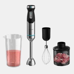 Cecotec Varinha mágica de 2300 W, tecnologia CrossBlades com lâminas de 4 folhas, revestimento de titânio preto, pé XL extracomprido, proteção antissalpicos e seletor de velocidade com função Pulse. Inclui copo de 700 ml com tampa.