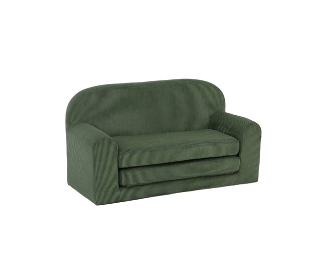 Sofá cama infantil de pana desplegable, cleo, verde kaki, 90x43x51.5 cm