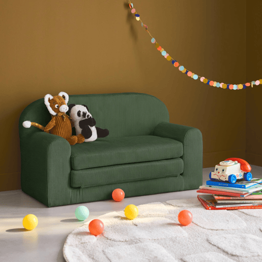 Sofá cama infantil em veludo cotelê desdobrável Verde caqui - 90x43x51.5 cm
