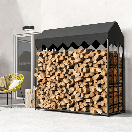 Outsunny Suporte de Lenha Metálico para Exterior, 186x70x185 cm, com Cobertura Impermeável 600D Oxford, Estrutura de Aço, para Lareiras, Jardim e Terraços