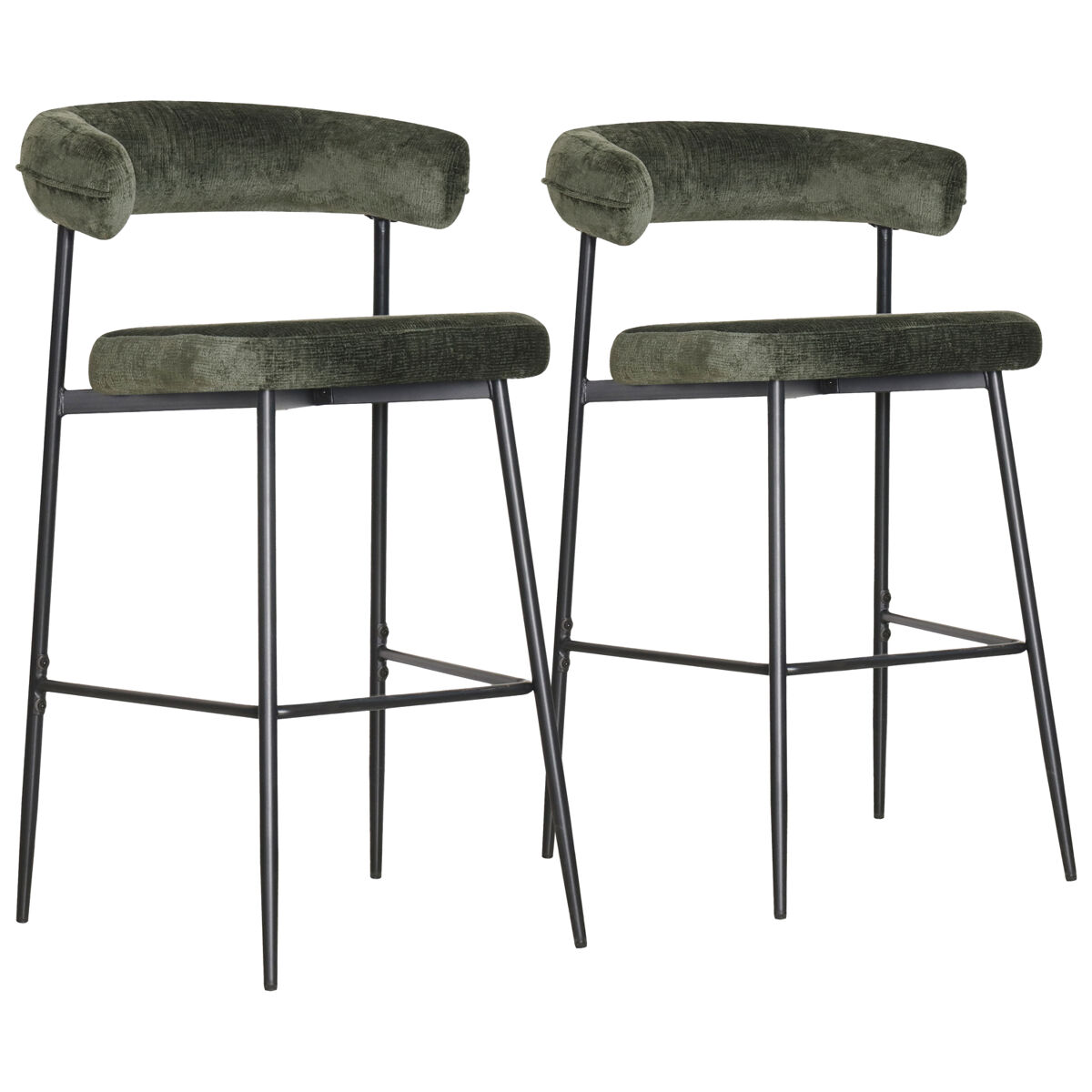 Pack de 2 taburetes de bar de tela verde thea