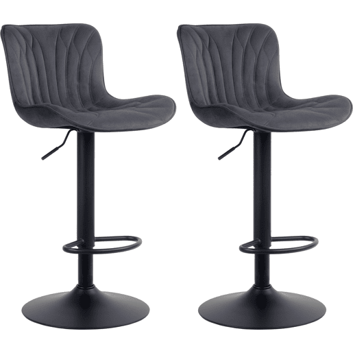 Conjunto de 2 banquetascadeiras altas com costura decorativa em tecido de veludo preto e pés de metal preto 10_0004329