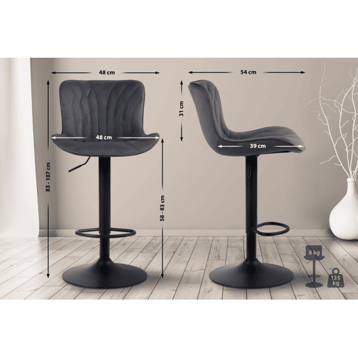 Conjunto de 2 banquetascadeiras altas com costura decorativa em tecido de veludo preto e pés de metal preto 10_0004329