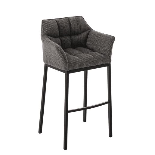 Banqueta alta para bar assento com costura quadrada em tecido cinza titânio 4 pés estáveis u200Bu200Bde metal preto 10_0004706