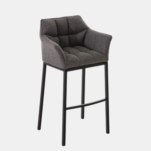 Banqueta alta para bar assento com costura quadrada em tecido cinza titânio 4 pés estáveis u200Bu200Bde metal preto 10_0004706
