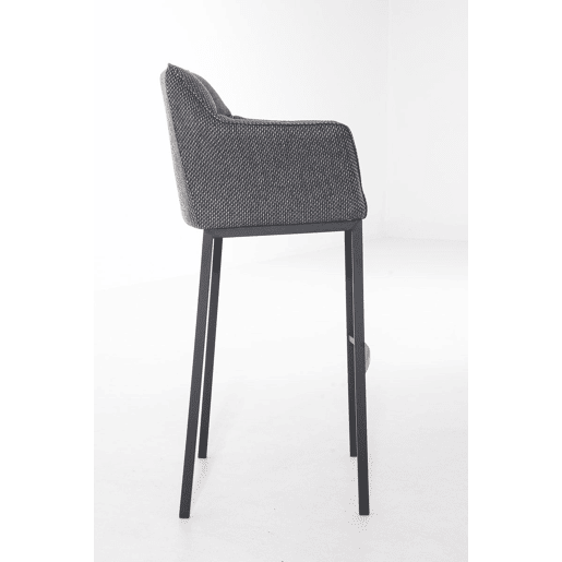 Banqueta alta para bar assento com costura quadrada em tecido cinza titânio 4 pés estáveis u200Bu200Bde metal preto 10_0004706