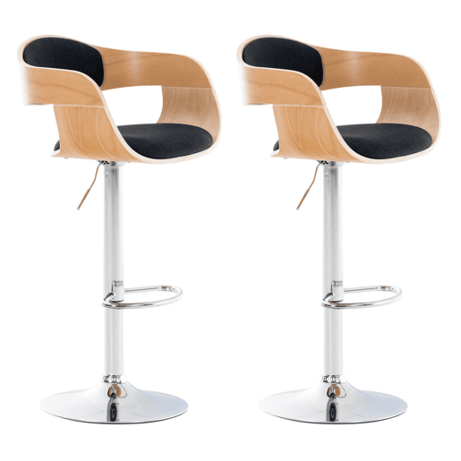 Conjunto de 2 banquetas de bar com design escandinavo em tecido preto e estrutura de madeira clara 10_0004253