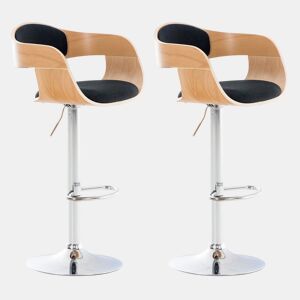 Conjunto de 2 banquetas de bar com design escandinavo em tecido preto e estrutura de madeira clara 10_0004253