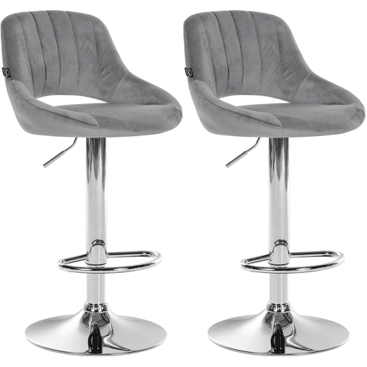 Conjunto de 2 banquetas de bar com apoio para os pés arqueado assento em tecido cinza estrutura metálica TDB10758