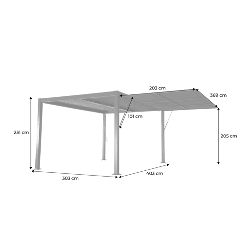 Pérgola bioclimática de alumínio e aço 3x4m + estore 4m Antracite - 392x292x232 cm Pérgola bioclimática de alumínio e aço 3x4m + estore 4m Antracite - 392x292x232 cm