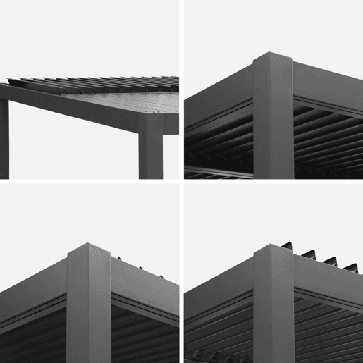 Pérgola bioclimática de alumínio e aço 3x4m + estore 4m Antracite - 392x292x232 cm Pérgola bioclimática de alumínio e aço 3x4m + estore 4m Antracite - 392x292x232 cm