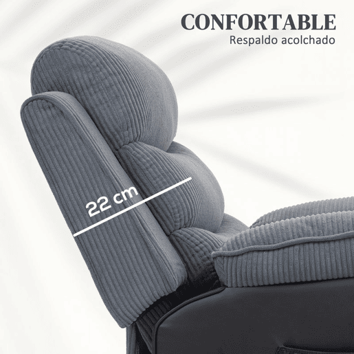 HOMCOM Cadeira Relax Reclinável Elétrica com Elevador, Porta USB, Assento Largo de 60 cm, Controlo Remoto, Apoio para os Pés, Estofada em Veludo e Couro, Bolsos Laterais, Cinzento Escuro