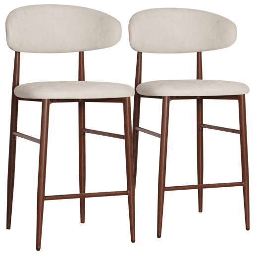 Conjunto de 2 bancos de bar em metal com efeito madeira bege e escura SIMON Conjunto de 2 bancos de bar em metal com efeito madeira bege e escura SIMON