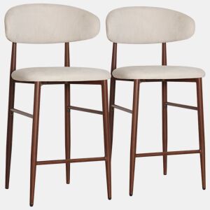 Conjunto de 2 bancos de bar em metal com efeito madeira bege e escura SIMON