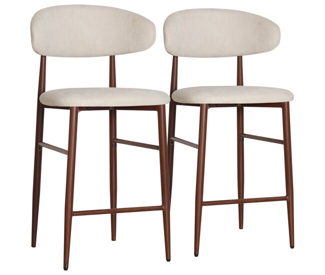Pack de 2 taburetes de bar de metal efecto madera beige oscuro simon
