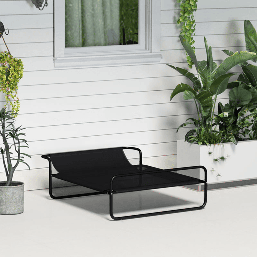 PawHut Cama Elevada para Cães Respirável para Cães Pequenos 91x69x29 cm Tecido de Textilene Apoio de Cabeça Inclinado Estrutura Metálica Interior e Exterior Preto